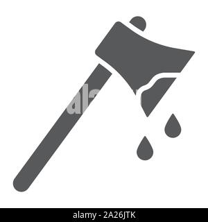 Bloody axe glyph icon, halloween and blade, ax with blood sign, vector graphics, a solid pattern on a white background. Stock Vector
