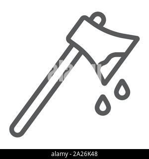 Bloody axe line icon, halloween and blade, ax with blood sign, vector graphics, a linear pattern on a white background. Stock Vector