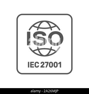 ISO 27001 certified label. ISO IEC 27001 sign. Vector illustration. EPS 10. Stock Vector