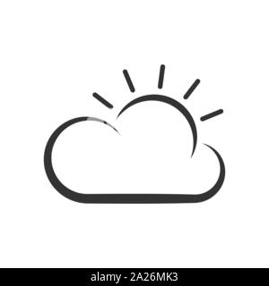 Thin line icon of weather. Sun and cloud. Vector lines illustration. EPS 10 Stock Vector