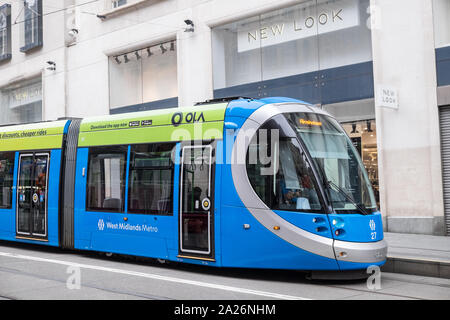 Wolverhampton,bound,Tram,in,city,centre,transport,transportation,hub,Metro,urban,of, Birmingham,West Midlands,Midlands,England,UK,GB,Britain,Europe Stock Photo