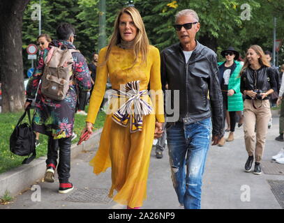 MILAN, Italy: 19 September 2019: Anna Dello Russo street style outfit before Fendi fashion show during Milan fashion week Spring/summer 2019/2020 Stock Photo