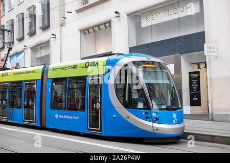 Wolverhampton,bound,Tram,in,city,centre,transport,transportation,hub,Metro,urban,of, Birmingham,West Midlands,Midlands,England,UK,GB,Britain,Europe Stock Photo