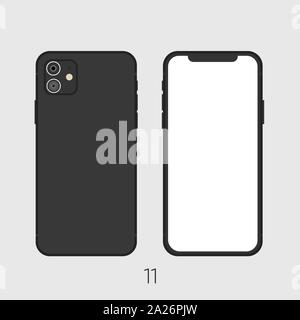 New Smartphone 2019 model 11 black isolated on black. Stock Vector