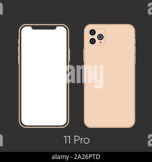 New 2019 phone model 11 Pro gold isolated on black Stock Vector