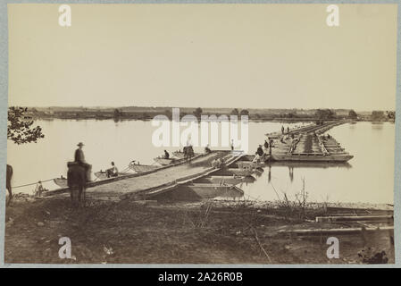 Pontoon bridge at Deep Bottom, James River, Va Stock Photo