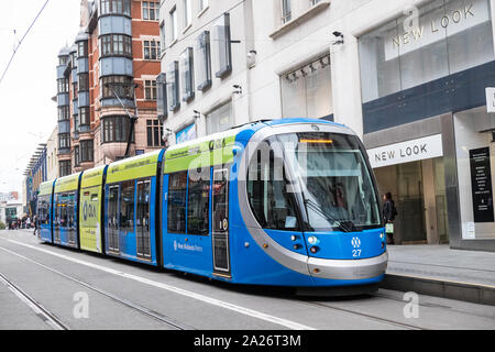 Wolverhampton,bound,Tram,in,city,centre,transport,transportation,hub,Metro,urban,of, Birmingham,West Midlands,Midlands,England,UK,GB,Britain,Europe Stock Photo