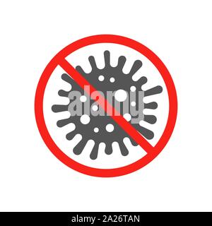 Stop sign of virus, bacteria, germs and microbe. Stop icon isolated on white background. Antibacterial and antiviral defense, protection infection Stock Vector