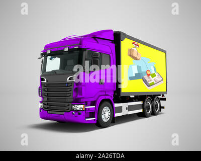 Modern Purple Truck With Yellow Trailer For Mail Transport 3d Render On Blue Background With Shadow Stock Photo Alamy