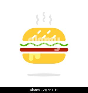 Burger sign icon in flat style. Hamburger colorful vector illustration on white isolated background. Cheeseburger business concept. Vector Hamburger Stock Vector
