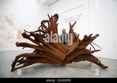 Chinese artist Ai Weiwei stand in behind 'Martin 2019' as Weiwei opens his new exhibition Ai Weiwei: Roots at the Lisson Gallery, London. Stock Photo