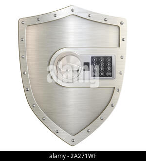 Metal shield with code lock isolated on white Stock Photo