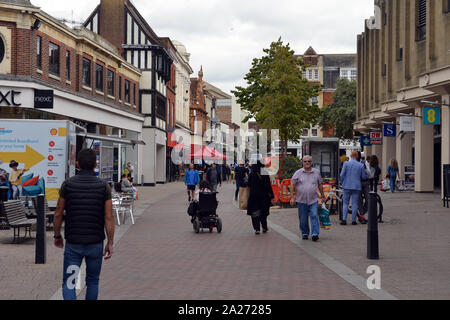 Pedestrianised section of Midland Road, Bedford, with shoppers in the town centre. Stock Photo