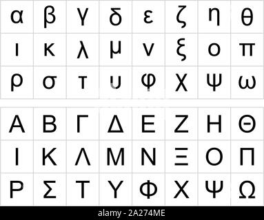 The Greek alphabet set on white background Stock Vector