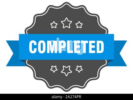 completed ribbon. completed round blue sign. completed Stock Vector ...