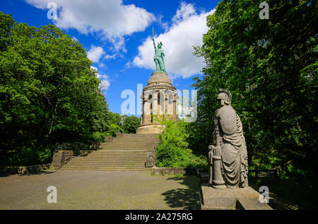 29.05.2019, Detmold, North Rhine-Westphalia, Germany - Hermannsdenkmal, commemorating the Cheruscan Founder Arminius, is the highest statue in Germany