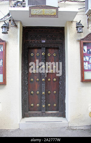 Front door of the mercury house, birth town and house of Freddie Mercury, Stone Town (his birthplace), Zanzibar, Unguja island, Tanzania. Stock Photo