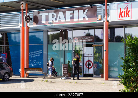 Tobacco shop front Nemzeti dohanybolt with 18 age limit sign in Sopron, Hungary Stock Photo