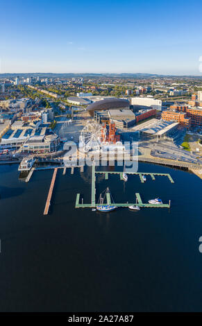 Aerial view of Cardiff Bay, the Capital of Wales, UK 2019 on a clear sky summer day Stock Photo