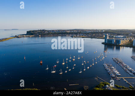 Aerial view of Cardiff Bay, the Capital of Wales, UK 2019 on a clear sky summer day Stock Photo