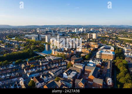 Aerial view of Cardiff Bay, the Capital of Wales, UK 2019 on a clear sky summer day Stock Photo