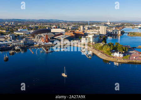 Aerial view of Cardiff Bay, the Capital of Wales, UK 2019 on a clear sky summer day Stock Photo