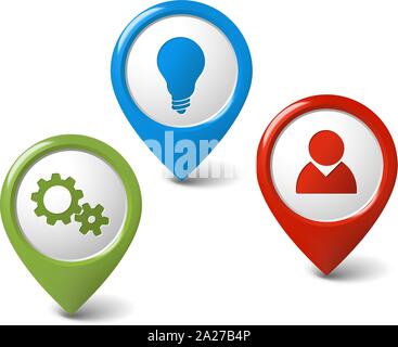 Set of round 3D pointers - settings, user, idea Stock Vector