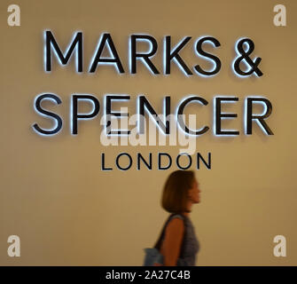 Logo of 'Marks & Spencer - London' on a storefront in the centre of Prague. Marks & Spencer is specialised in selling high quality clothing. Stock Photo