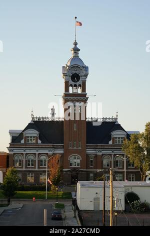 Lincoln County Courthouse clock tower. Built-in 1903 towers over Merrill Wisconsin city. Stock Photo