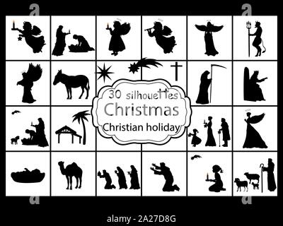 Set silhouettes Christmas Nativity. Christian holiday. Vector illustration Stock Vector