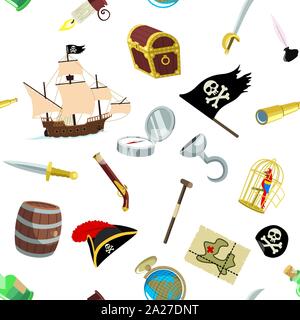 Seamless pirate pattern with Jolly Roger in different variations Stock ...