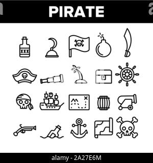 Pirate Things Collection Elements Icons Set Vector Stock Vector