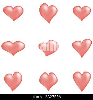 Set of Romantic Red Halftone Heart Icons Isolated on White Background. Symbols of Love Stock Vector