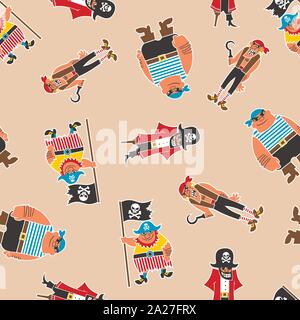 Pirates pattern. Cartoon seamless print of sailors and bandits in ...