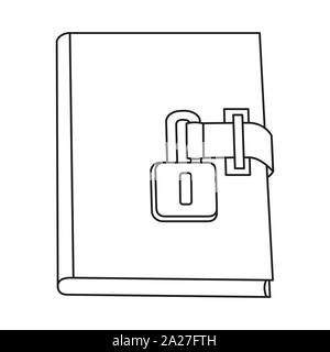 Line art black and white locked diary. Girl secret journal. Fairy tale theme vector illustration for icon, stamp, label, certificate, gift card, invit Stock Vector