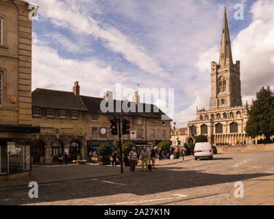 Red Lion Square and All Saints Church in the centre of historic town Stamford Lincolnshire Eastern England UK popular film location on a lovely Septem Stock Photo