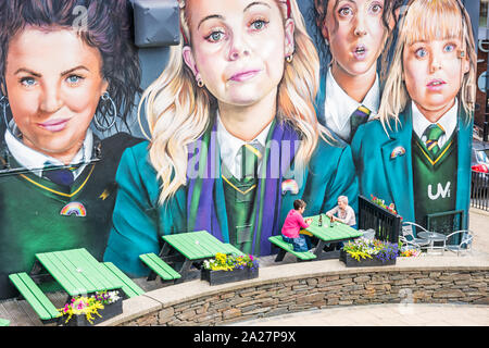 Derry Girls mural in downtown Derry, Northern Ireland, United Kingdom Stock Photo