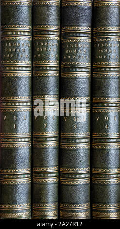 Edward Gibbon; Decline and Fall of the Roman Empire; the spines of the four-volume edition Stock Photo