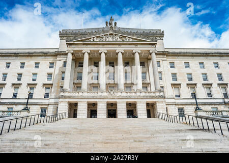 The facade of the Parliament Buildings in Belfast Northern Ireland, United Kingdom. Stock Photo