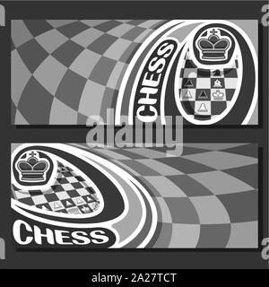 Vector monochrome banners for Chess game with copy space, in layouts black & white curved squares for title text on chess theme, original font for wor Stock Vector