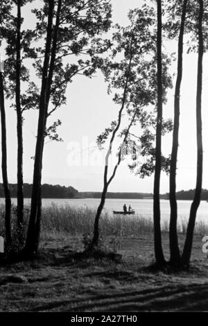 Familienausflug zum See, 1950er. Family outing to a lake, 1950s. Stock Photo