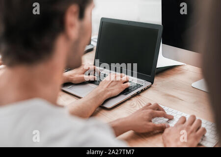 close up. groups student working on computers Stock Photo