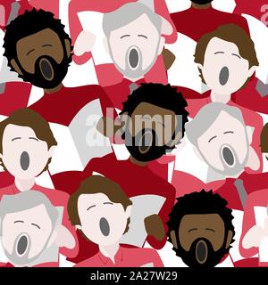 diverse group of adult males singing christmas carols. Seamless repeat background pattern Stock Vector