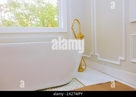Custom bathroom with large soaking tub installing custom in master bathroom Stock Photo