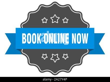 book online now blue label. book online now isolated seal. book online now Stock Vector