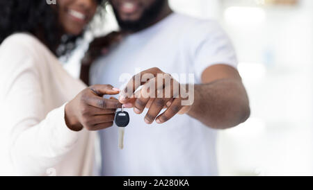 Happy Black Couple Holding New House Keys Stock Photo