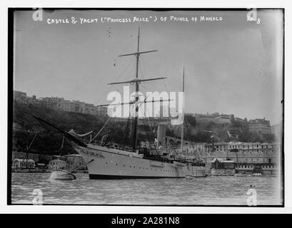 Princess Alice - yacht of Prince of Monaco, castle in background, Monaco Stock Photo