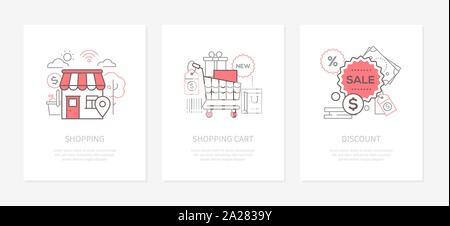 Shopping sale - line design style icons set Stock Vector