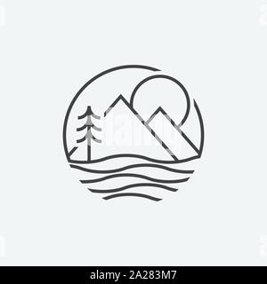 lake circular logo icon, lake life illustratation, lake linear icon ...