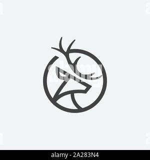 unique deer circular logo design icon, deer head circular icon, geometric deer logo concept, rain deer illustration Stock Vector